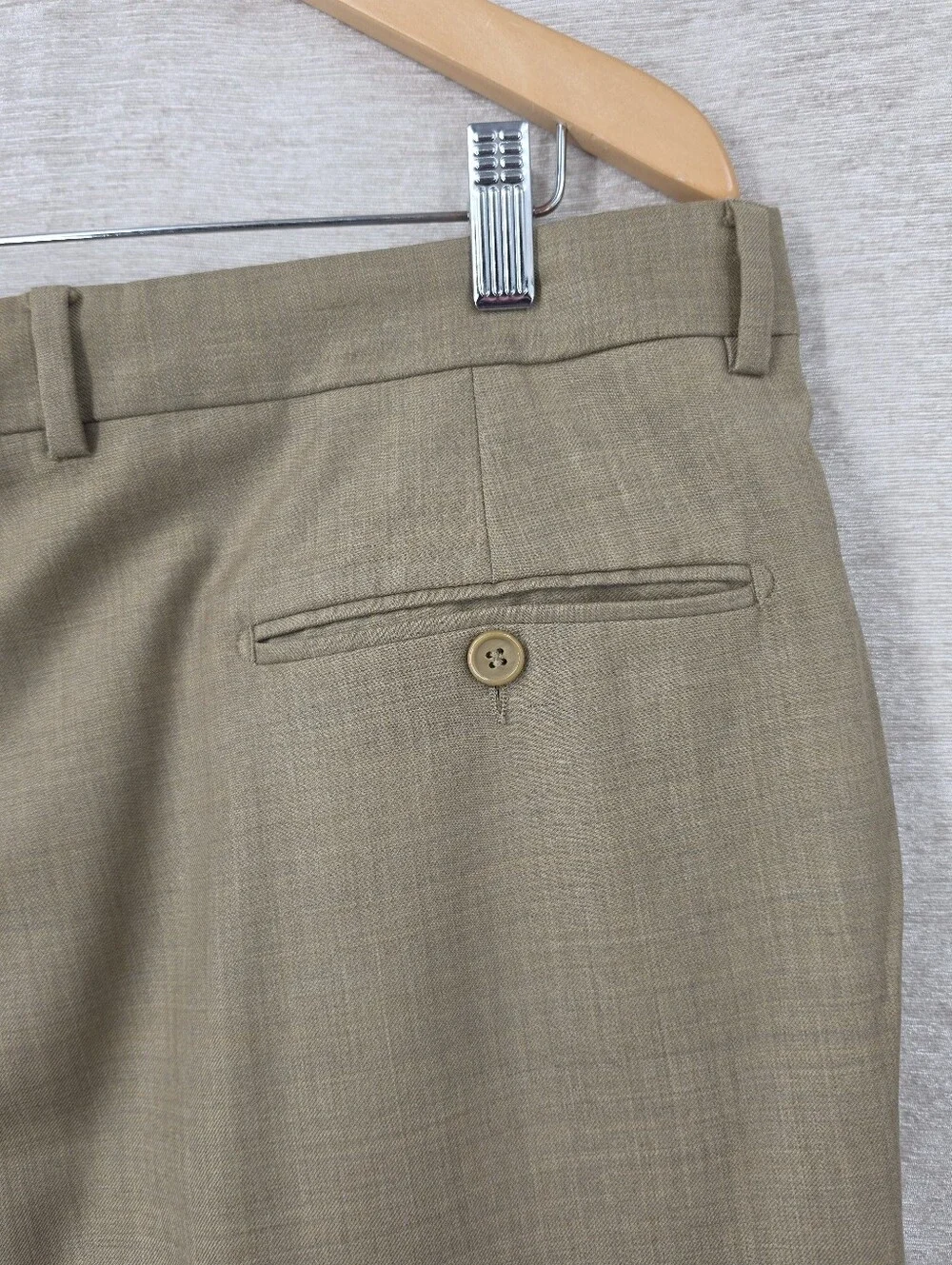 Santorelli Luxury Serge Italian Wool Pleated Dress Pants Tan Cuffed Ankle